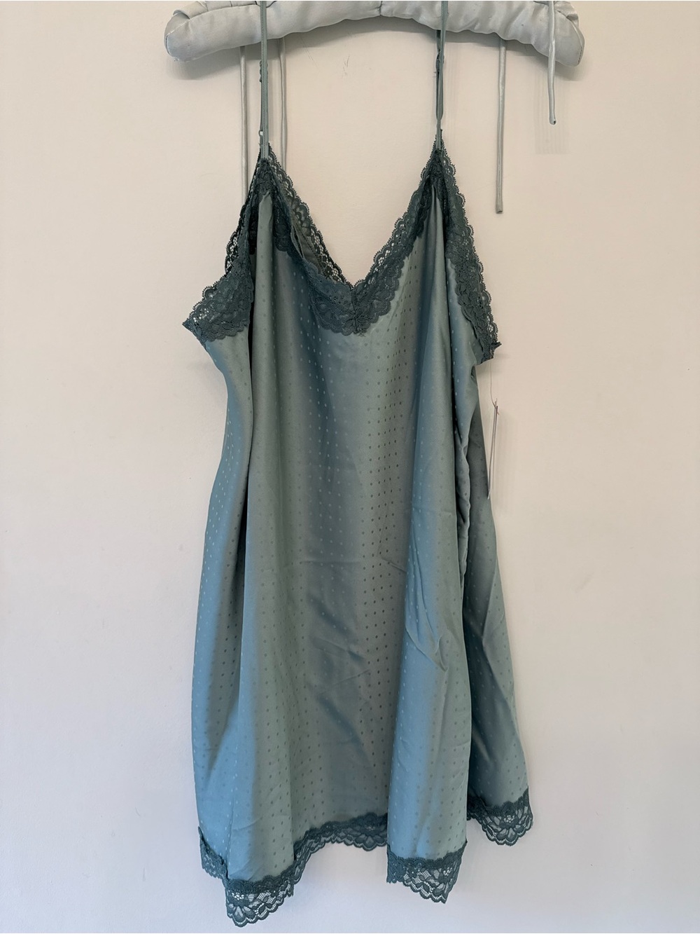 Satin Lace-Trim Chemise in Sage Green